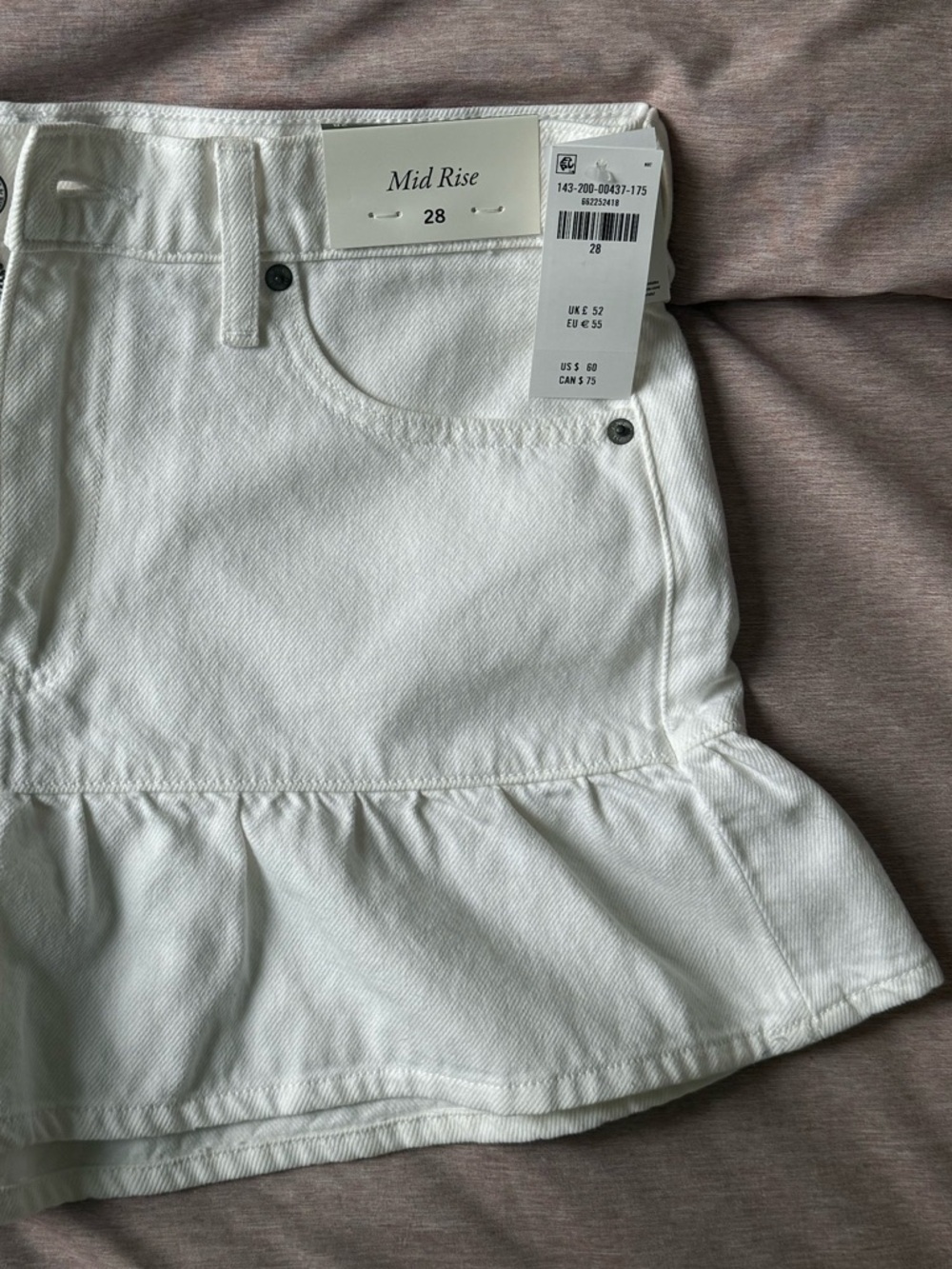 A&F Mid Rise Drop Waist Ruffle Denim Mini Skirt - Picture 3 of 5